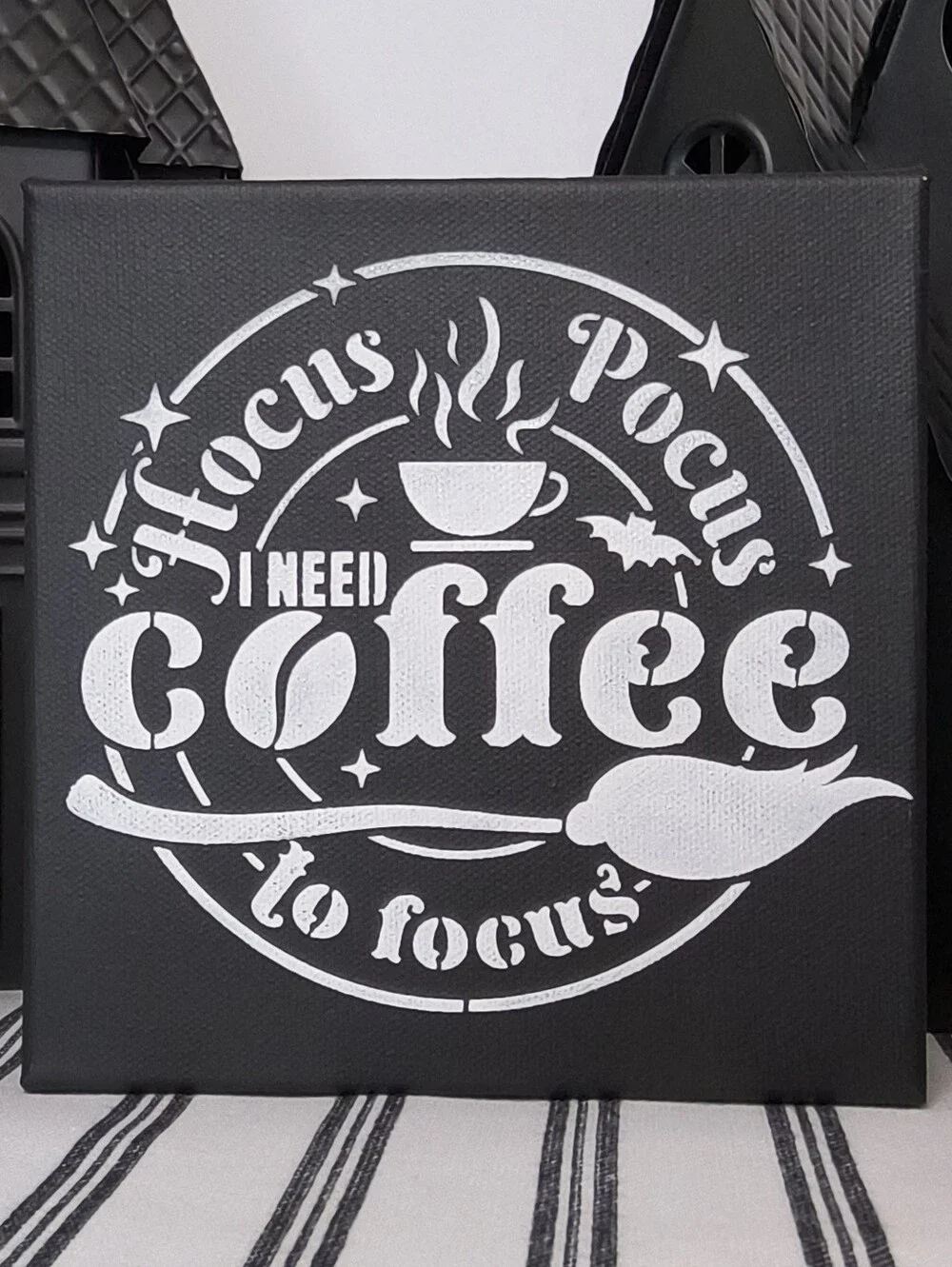 Hocus Pocus Focus Painted Canvas Sign 6x6 Halloween Coffee Bar Stencil Art
